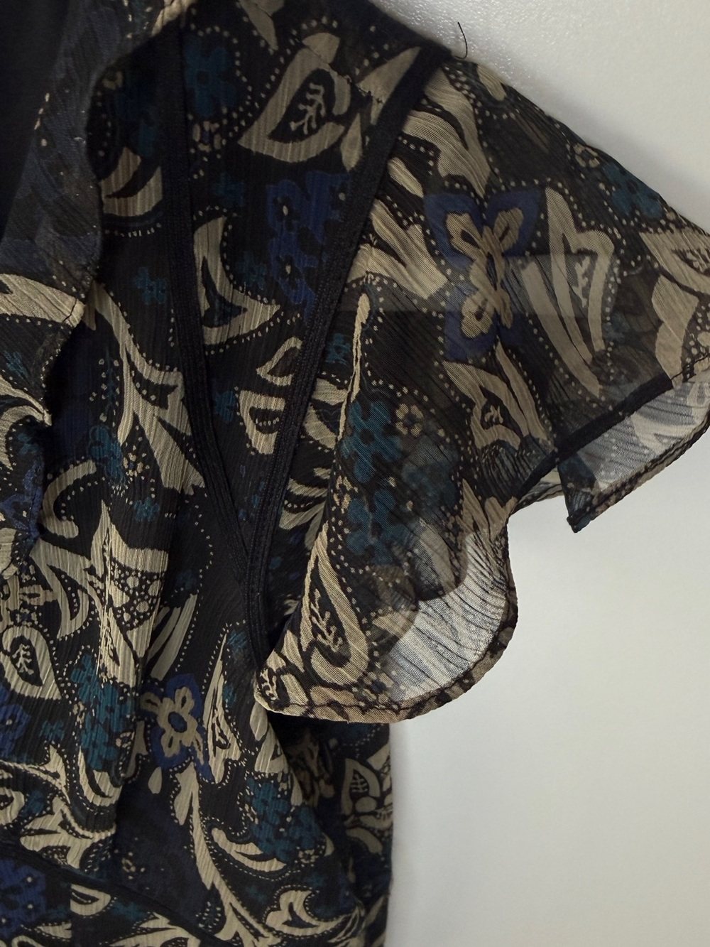 LOFT Navy and Gold Floral Ruffle Midi Dress sz OP - Picture 8 of 8